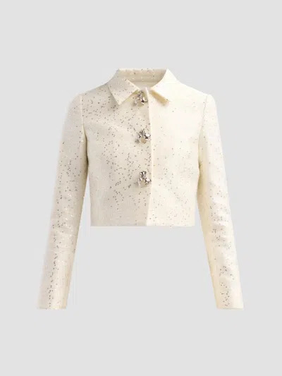 Oscar De La Renta Women's Sequin Tweed Short Jacket In White