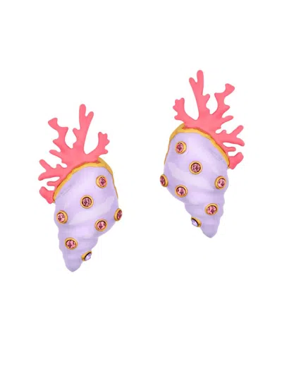 Oscar De La Renta Women's Shell & Coral 24k-gold-plated, Enamel & Glass Crystal Drop Earrings In Pink