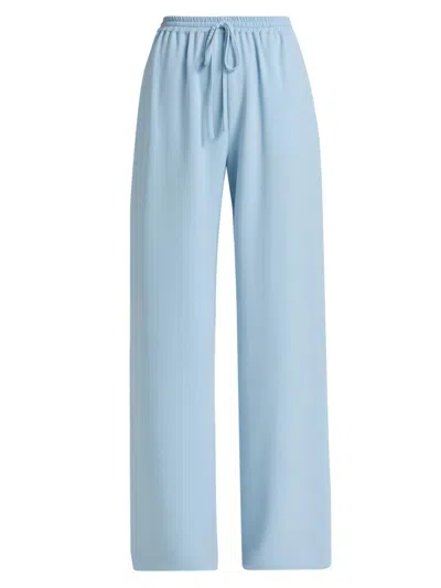 Oscar De La Renta Silk Georgette Wide-leg Pull-on Pants In Blue