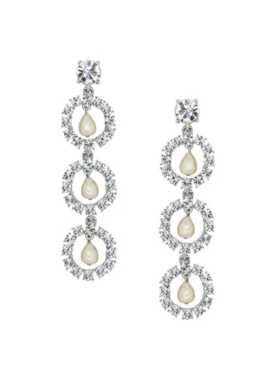 Oscar De La Renta Women's Silvertone, Glass Crystal & Imitation Pearl Triple-drop Earrings