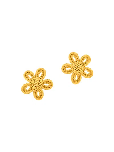 Oscar De La Renta Women's Small Flower Woven Raffia Stud Earrings In Gray