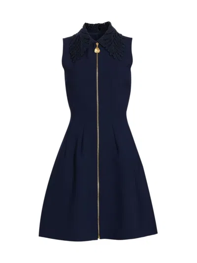 Oscar De La Renta Women's Stretch-wool Zip Minidress In Blue