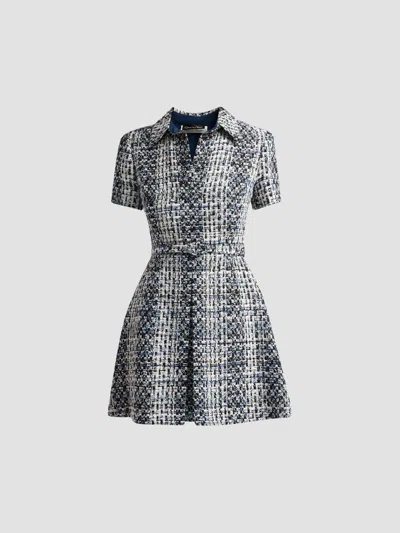 Oscar De La Renta Women's Tweed Belted Mini Shirtdress In Blue