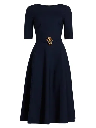 Oscar De La Renta Women's Wool Belted Midi-dress In Blue