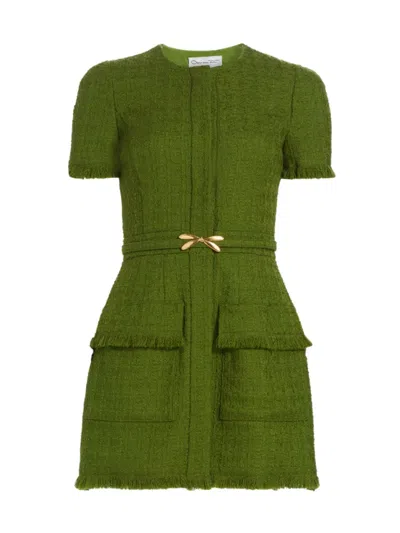 Oscar De La Renta Dragonfly-belt Tweed Minidress In Fern