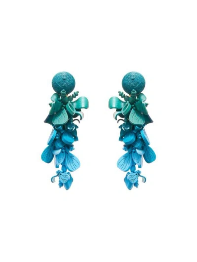Oscar De La Renta Wooden Flower Earrings In Blue