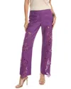 Oscar De La Renta Zip Front Guipure Inset Pant In Purple