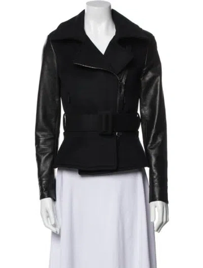 Pre-owned Oscar De La Renta Wool Biker Jacket In Black
