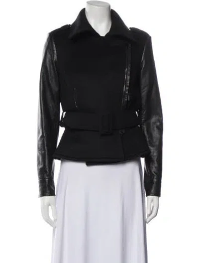 Pre-owned Oscar De La Renta Wool Biker Jacket In Black