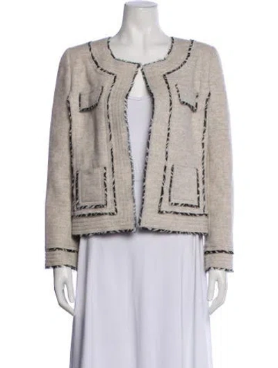 Pre-owned Oscar De La Renta Wool Biker Jacket In Neutral