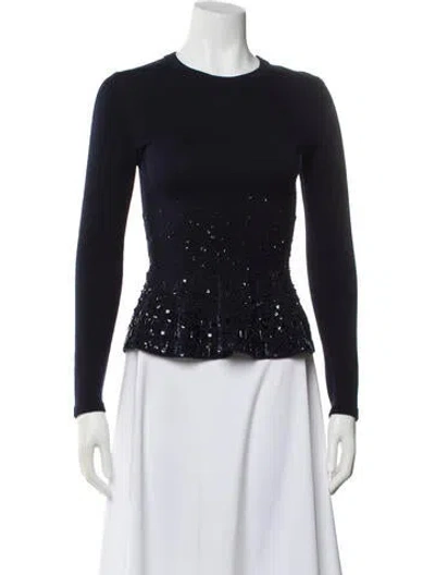 Pre-owned Oscar De La Renta Wool Crew Neck Sweater In Black