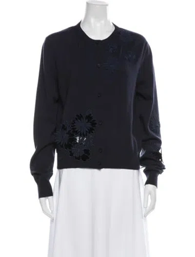 Pre-owned Oscar De La Renta Wool Crew Neck Sweater In Blue