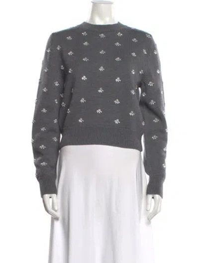 Pre-owned Oscar De La Renta Wool Crew Neck Sweater In Gray