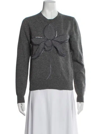 Pre-owned Oscar De La Renta Wool Crew Neck Sweater In Gray