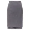 Oscar De La Renta Wool Double Layered Hem Pencil Skirt In Grey