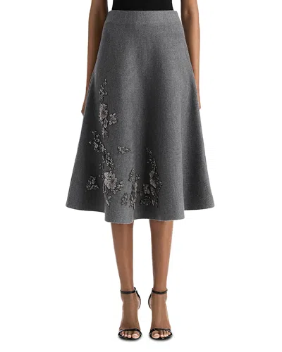 Oscar De La Renta Wool Embellished Knit Skirt In Gray