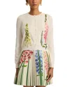 Oscar De La Renta Foxglove Embroidered Virgin Wool Cardigan In Neutral