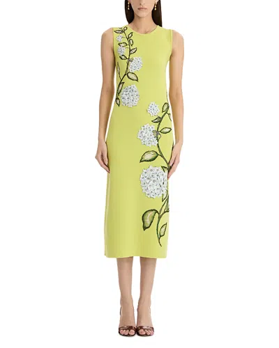 Oscar De La Renta Wool Embroidered Sleeveless Dress In Green