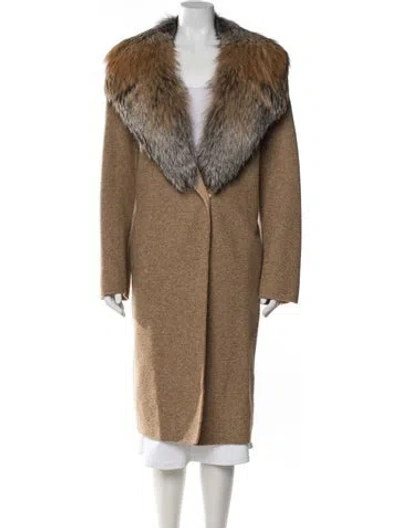 Pre-owned Oscar De La Renta Wool Faux Fur Coat In Brown