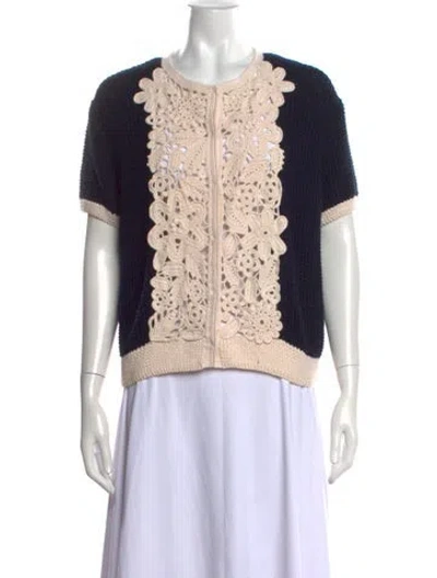 Pre-owned Oscar De La Renta Wool Floral Print Sweater In Neutrals