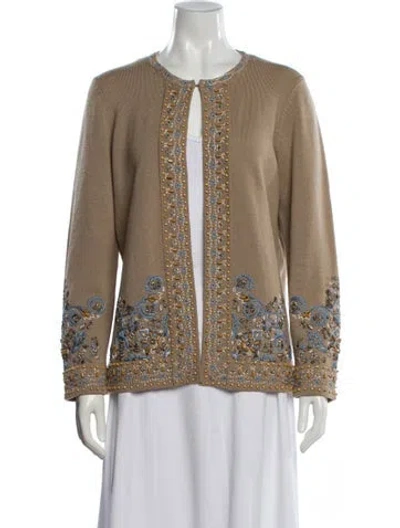 Pre-owned Oscar De La Renta Wool Graphic Print Blazer In Neutral