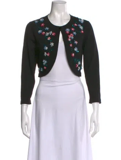Pre-owned Oscar De La Renta Wool Graphic Print Sweater In Black