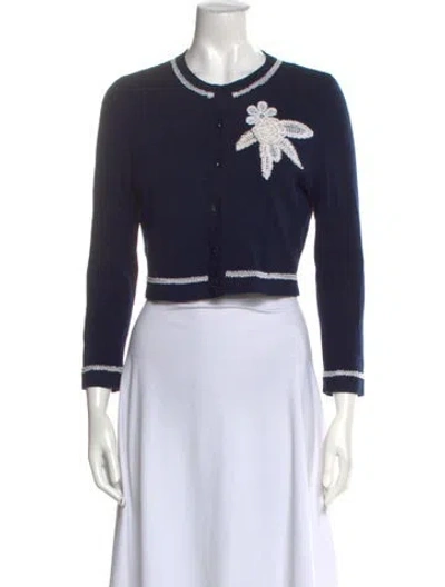 Pre-owned Oscar De La Renta Wool Graphic Print Sweater In Blue