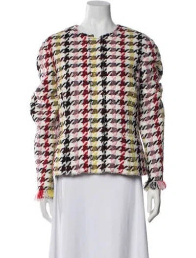 Pre-owned Oscar De La Renta Wool Houndstooth Print Jacket W/ Tags In Multi