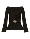Oscar De La Renta Black Satin Bow Buckle Belt Jacket