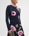 OSCAR DE LA RENTA WOOL KNIT CARDIGAN WITH THREADWORK EMBROIDERED POPPIES