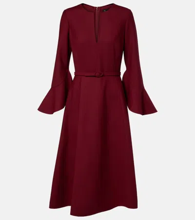Oscar De La Renta Split Neck Wool Dress In Burgundy