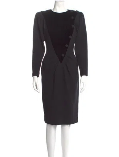 Pre-owned Oscar De La Renta Wool Midi Length Dress In Black