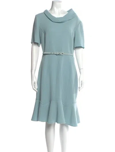 Pre-owned Oscar De La Renta Wool Midi Length Dress In Blue