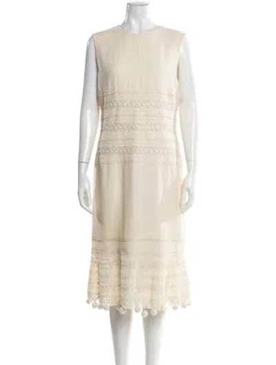 Pre-owned Oscar De La Renta Wool Midi Length Dress In Neutral