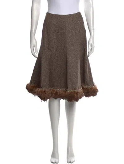 Pre-owned Oscar De La Renta Wool Midi Length Skirt In Brown