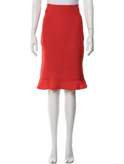 Pre-owned Oscar De La Renta Wool Midi Length Skirt In Red
