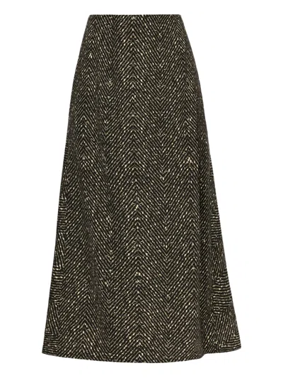 Oscar De La Renta Wool Midi Skirt In Black