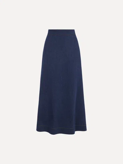 Oscar De La Renta Wool Midi Skirt In Blue