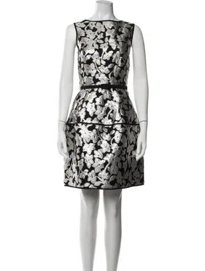 Pre-owned Oscar De La Renta Wool Mini Dress In Black/silver