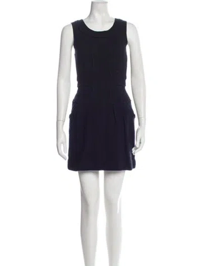 Pre-owned Oscar De La Renta Wool Mini Dress In Blue