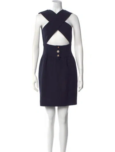 Pre-owned Oscar De La Renta Wool Mini Dress In Blue
