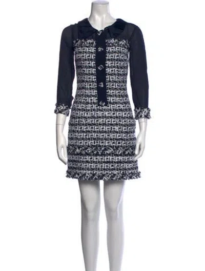 Pre-owned Oscar De La Renta Wool Mini Dress In Blue/white