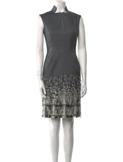 Pre-owned Oscar De La Renta Wool Mini Dress In Gray