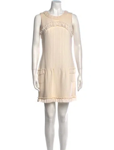 Pre-owned Oscar De La Renta Wool Mini Dress In Neutral