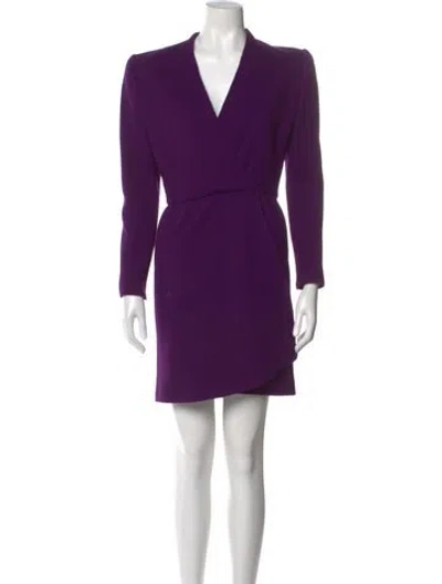 Pre-owned Oscar De La Renta Wool Mini Dress In Purple