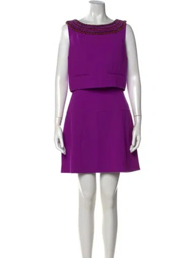 Pre-owned Oscar De La Renta Wool Mini Dress In Purple