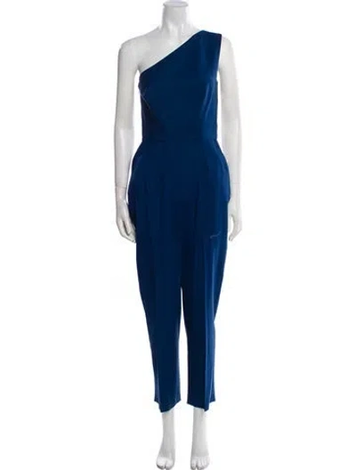 Pre-owned Oscar De La Renta Wool One-shoulder Jumpsuit In Blue