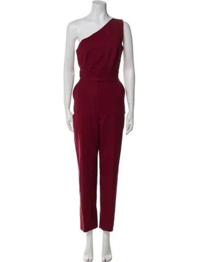 Pre-owned Oscar De La Renta Wool One-shoulder Jumpsuit W/ Tags In Red