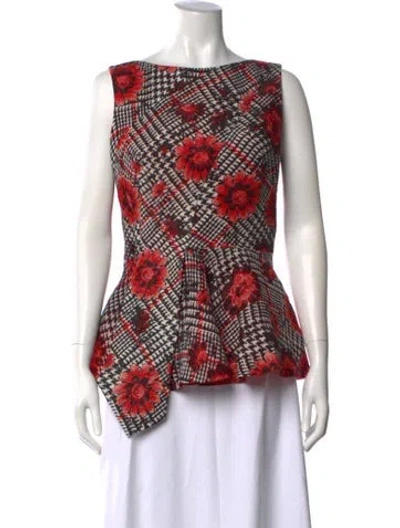 Pre-owned Oscar De La Renta Wool Patterned Blouse In Neutrals/red