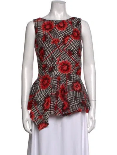 Pre-owned Oscar De La Renta Wool Patterned Blouse In Neutrals/red